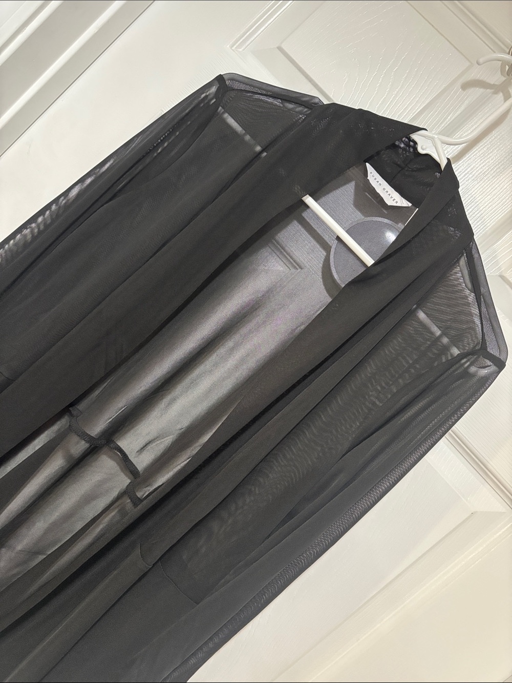 SUSAN GRAVER Sheer Black Ruched Sleeve Open Cardigan/Beach Coverup